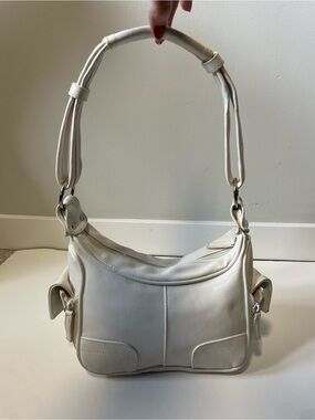 Y2K Vintage Tech Utility Shoulder Bag Purse White Faux Vegan Leather